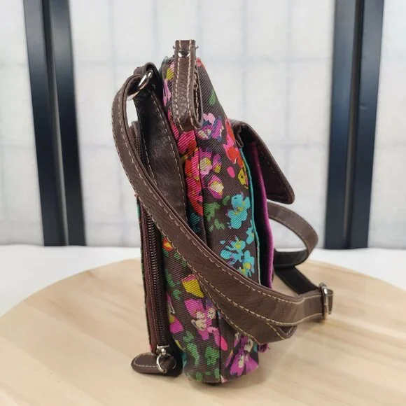 Relic Crossbody Purse Canvas & Faux Leather Trim Brown Floral & Stripes Small - Picture 2 of 15